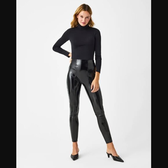 SPANX Pants - SPANXshape Faux Leather Patent Leggings in Classic Black Small Pants